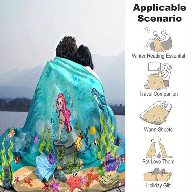 The Little Mermaid Cartoon Blanket, Short Plush Cute Warm Blanket, Living Room Home Decoration Sofa Four Seasons Travel