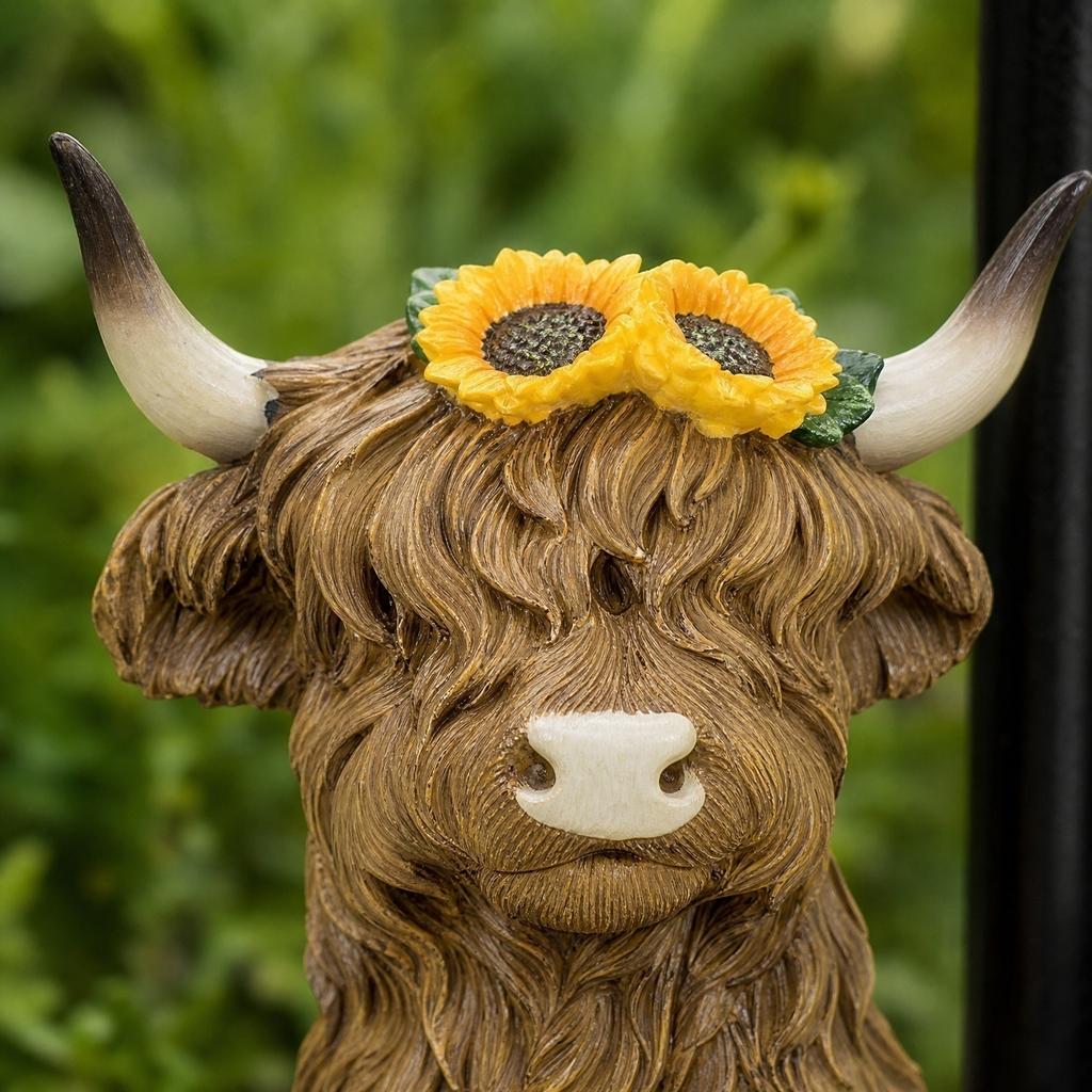 Resin Cow Outdoor Garden Statue with Light Powered Decorative Lamp for Patio Yard Entrance