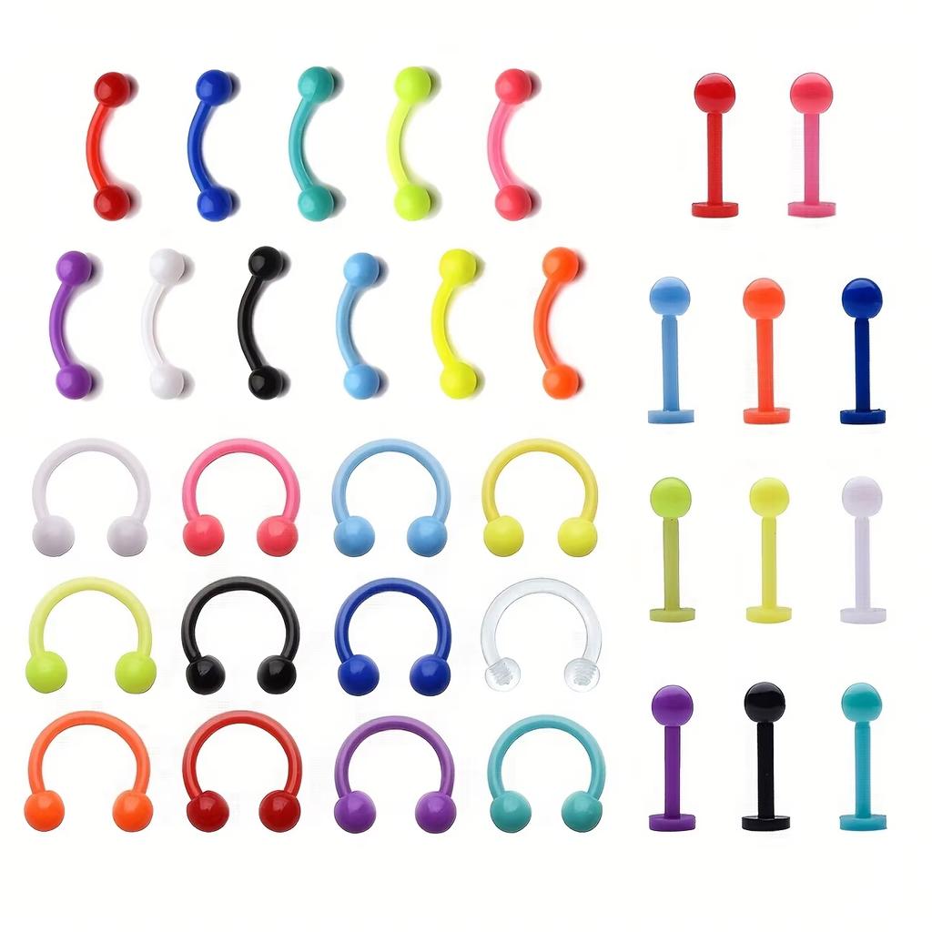 6Pcs UV Rook Multicolor Nose Rings Hoop Earrings Eyebrow Ring Lip Labret Studs Acrylic Flexible Cartilage Ear Piercing Jewelry