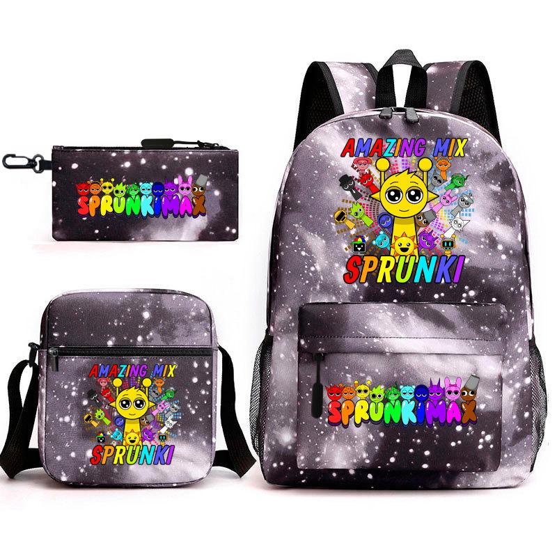 Rhythm Box Cartoon Large Capacity Starry Sky Student School Bag Sprunki Youth Backpack Three-piece Set D