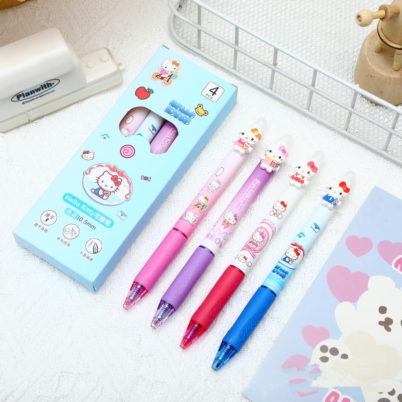 4Pcs Cute Cartoon Hello Kitty Erasable Pen Kawaii Quick Drying Neutral Pen Student Stationery Neutral Pen Writing Supplies