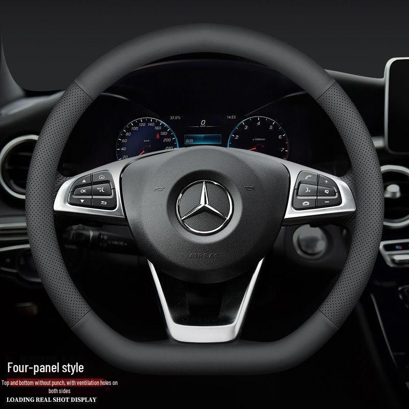 Genuine Leather Anti-Slip Steering Wheel Cover for Mercedes C200/C260/LE300L - Universal All-Season Grip
