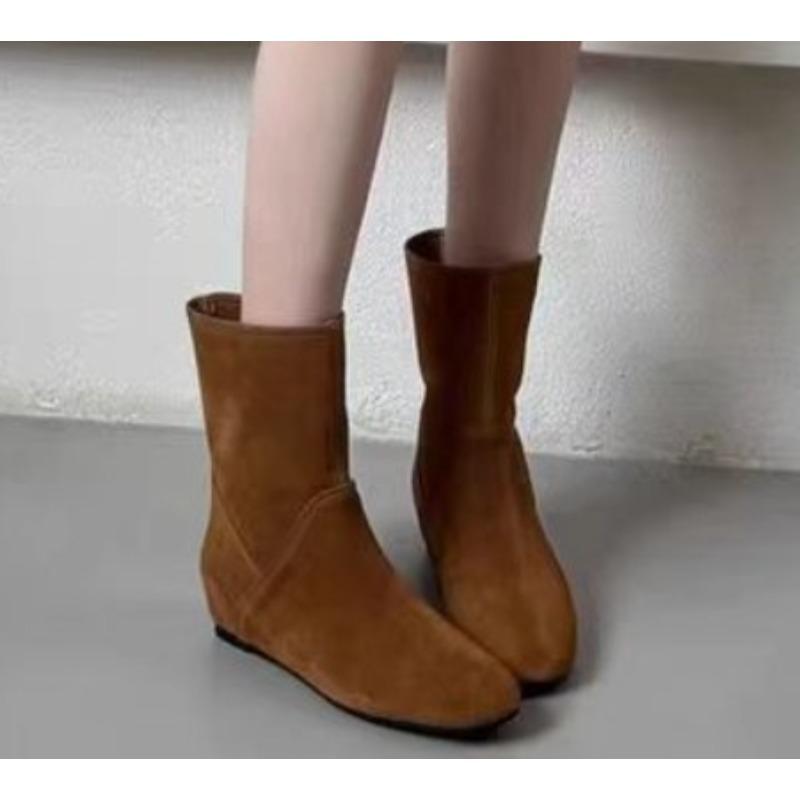 New Style Fashion Cow Suede Women's Boots Real Leather Split Toe Women's Shoes Thick Heel Midsole Short Boots for Women Boots