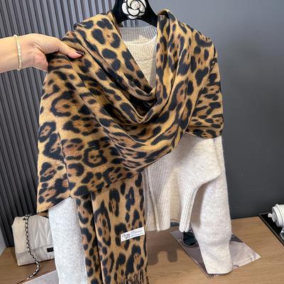 Design de Nicho Semelhante de Ji Fangyuan, Cachecol Longo Estampa de Leopardo, Estilo Americano Hot Girl Feminino, Xale da Moda Tendência