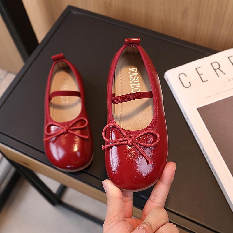 Korean Style Bowknot Solid Color Comfortable Low Cut Casual Girls Kids Leather Shoes