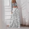 Women's Printed Casual Suit Lapel Sexy Lace-up Shirt. Waist Wide Leg Pants Two-piece Set
