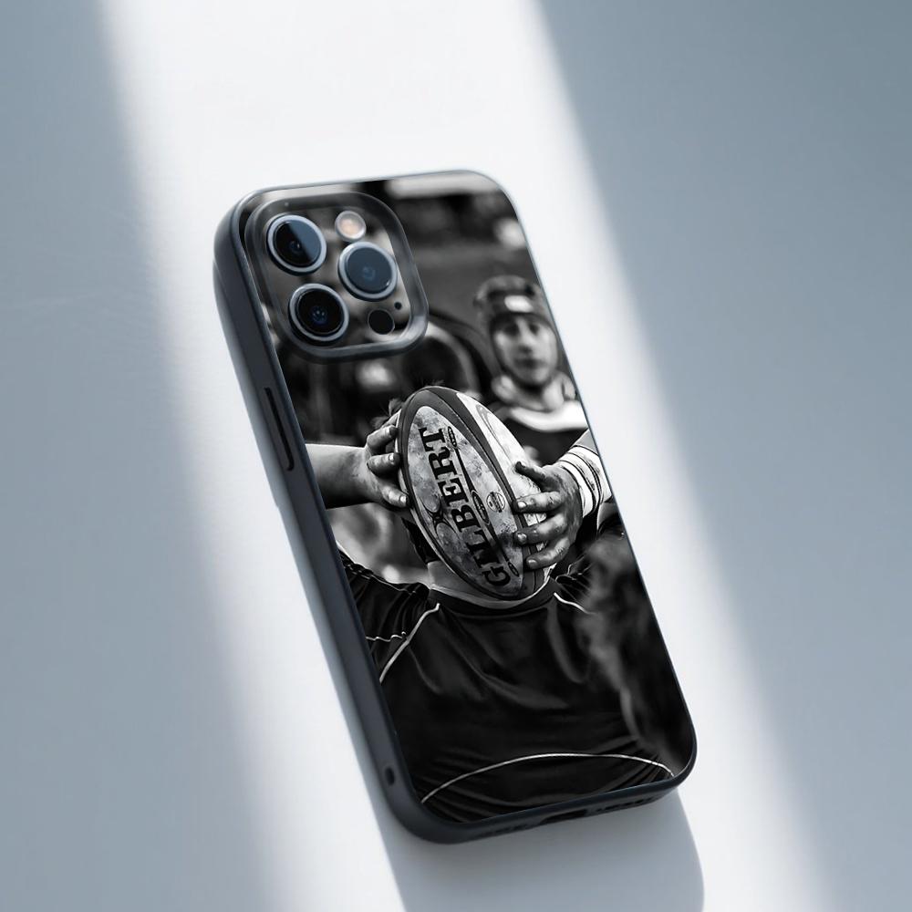 Rugby Sport Phone Case For iPhone 16,15,14,13,12,11,Pro,Max,Plus,X,XS,XR,SE,8,7,Mini,Soft Silicone Black Case