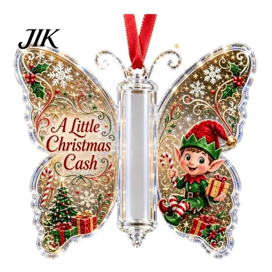 Holiday Party Supplies Christmas Cash Gift Ornament, Acrylic Butterfly Money Holder with Built?in Present Clear Compartment, Hanging Ornament