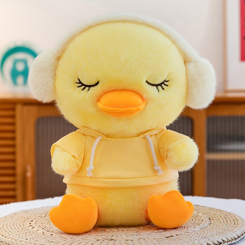 

Adorable Yellow Duck Hoodie Plush Pillow and Earphone Hug Doll 30cm 0.36kg