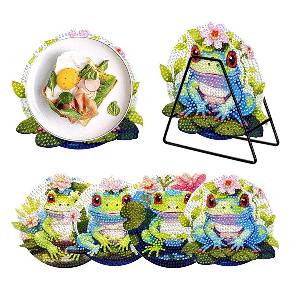 4 Pcs Wooden Diamond Painting Coasters Round Diamond Painting Placemats for Beginners Adults Art Craft Supplies for Table Decor