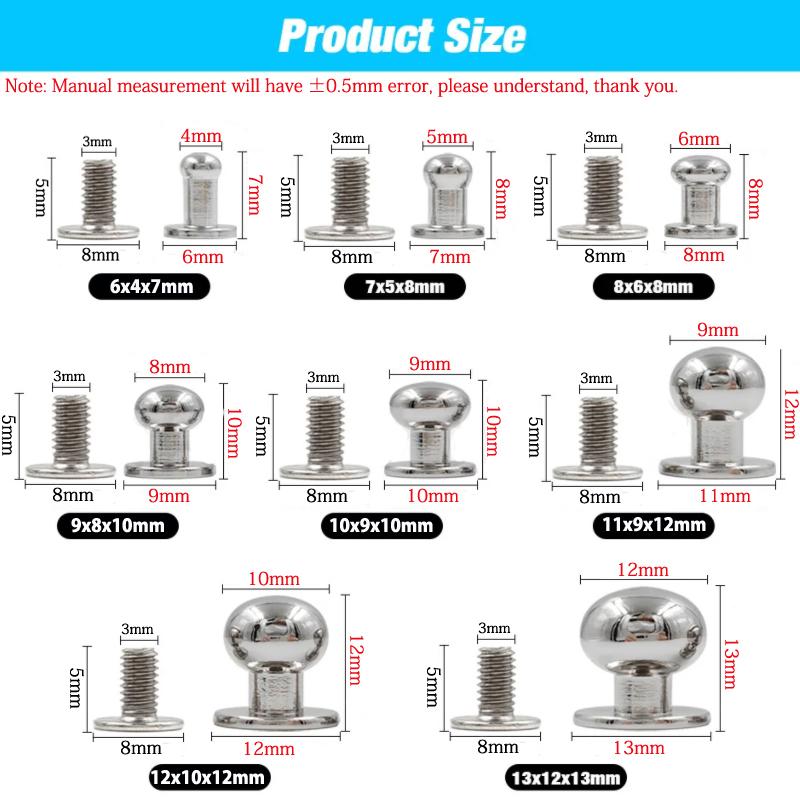 10-25sets Round Head Ball Post Studs Brass Buttons Screwback Nail Rivets Leather Bag Craft Hardware DIY Accessories Buckles