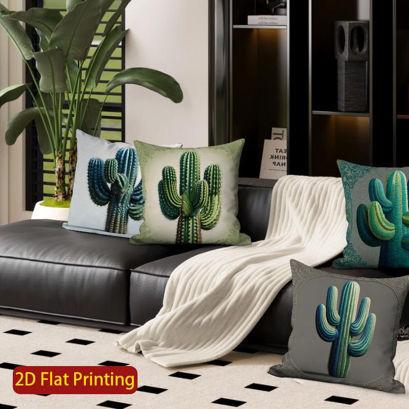 2D Bohemian Cactus Print Throw Pillow Covers Pattern Cushion Cover Suitable For Sofa Bedroom Car Pillow Cover
