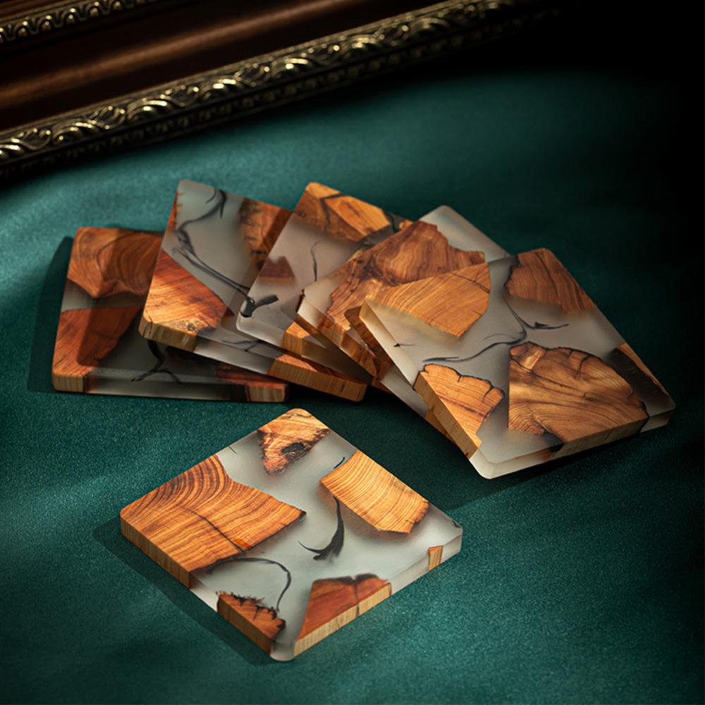 Resin Tea Coaster Japanese Style Wooden Resin Insulation Simple Cup Holder Creative Gasket Tea Ceremony Spare Part Household Mat