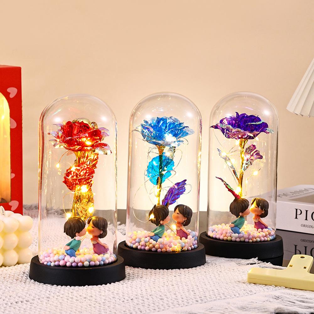 Doll couple bonus gold foil rose glass cover Valentine's Day gift creative gift birthday gift