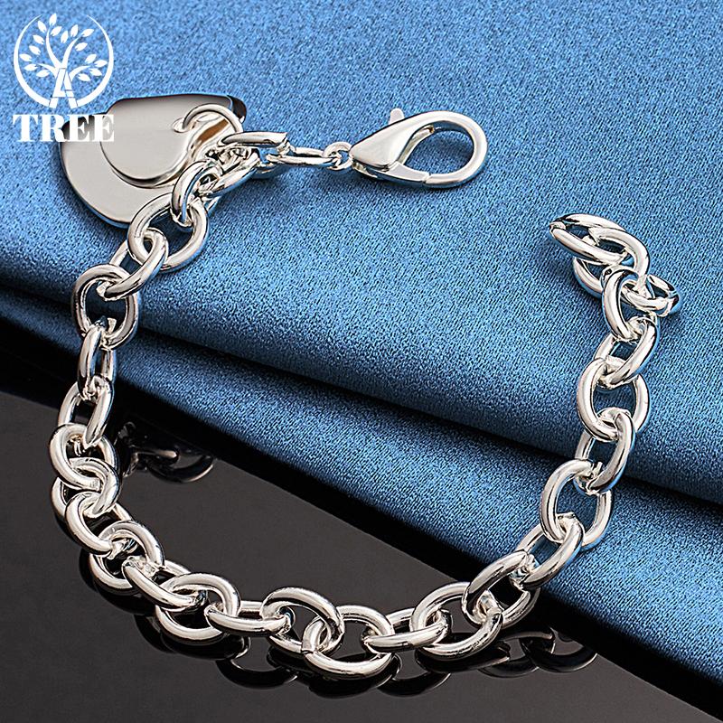 925 Sterling Silver Double Heart Pendant Bracelet Jewelry