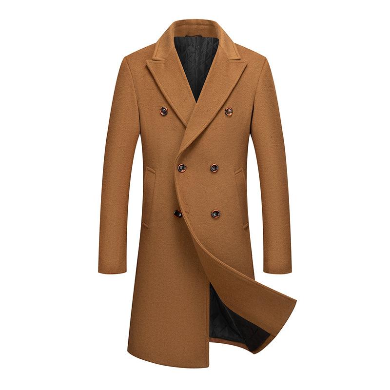 Autumn Winter Men's Wool Coats Double Breasted Business Casual Woolen Trench Men Long Outerwear