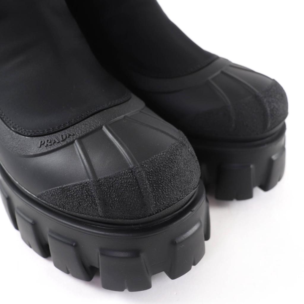 Pristine PRADA Monolith Re-Nylon Triangle Logo Gabardine Boots Black 36.5 2UE029 Used