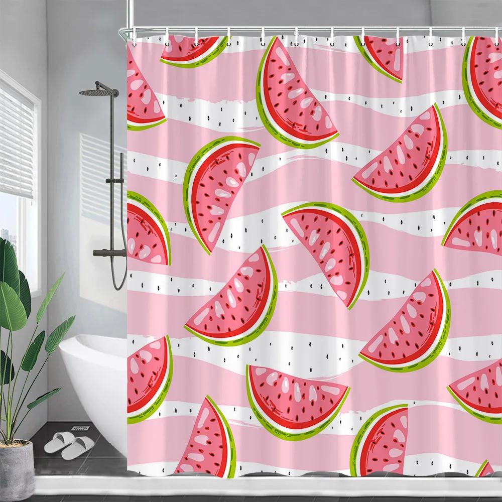 Cartoons Fruit Cherry Shower Curtain Cherries Green Leaf Printing Curtains Waterproof Polyester Bathroom Decor Wall Decoration