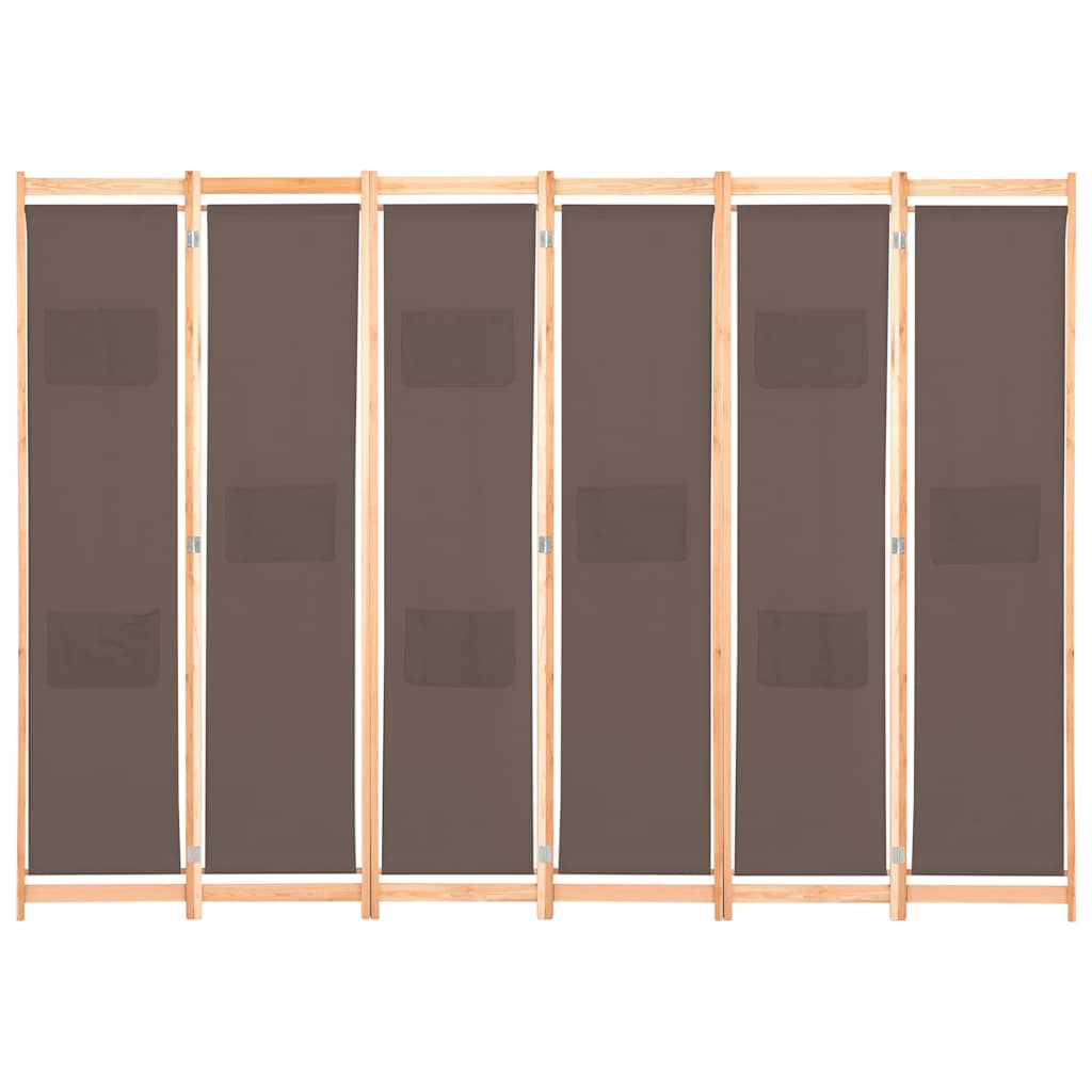 6 Panel Room Divider Brown 240 X 170 X 4 Cm Fabric