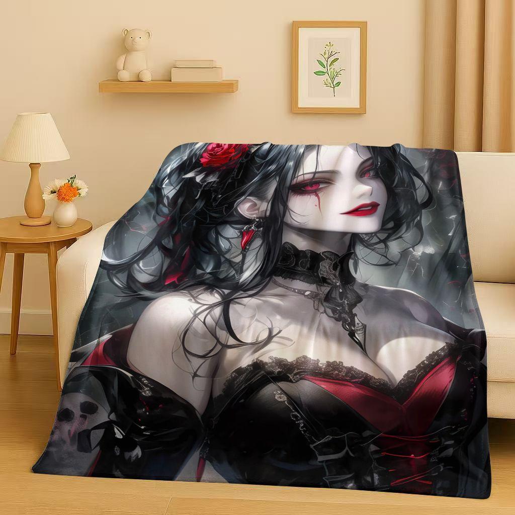 26 Style Gothic Dark Sexy Girls Cartoon Anime Characters Flannel Blanket,Soft Plush Throw for Home Bedroom Bed Sofa Cover Trave