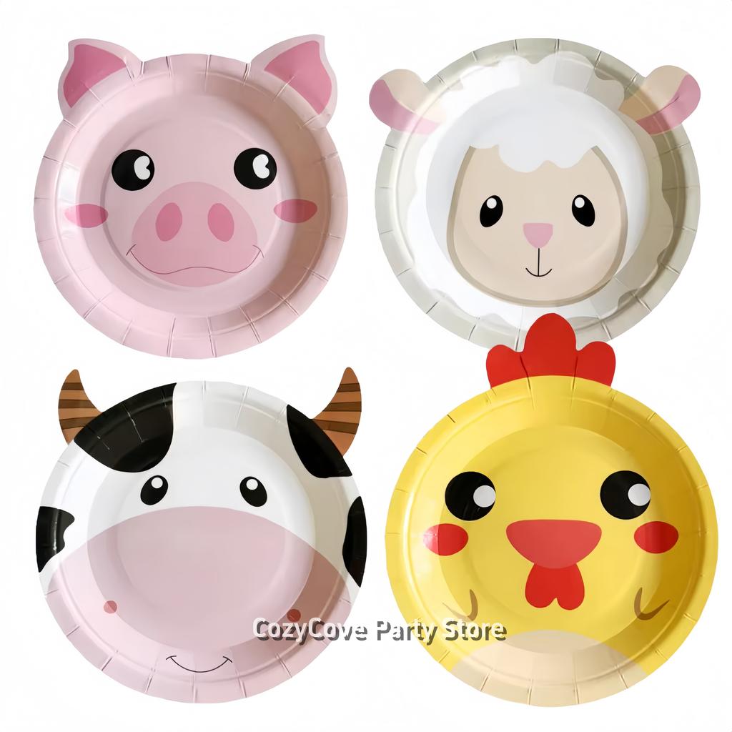 10Pcs Farm Animals Party Paper Plates Cute Cow Sheep Duck Chick Plate Kids Birthday Party Supplies Baby Shower Favors