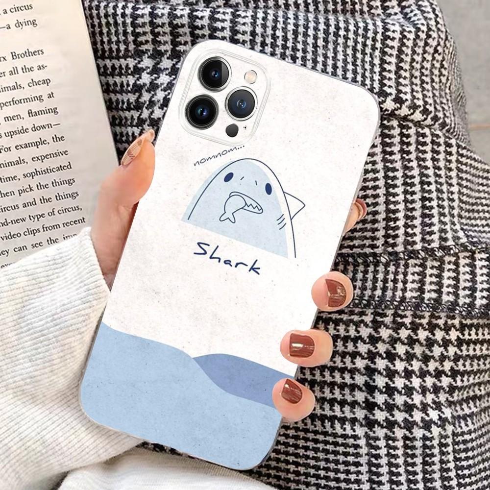 kawaii shark Phone Case For iPhone 15 14 11 12 13 Mini Pro XS Max Cover 6 7 8 Plus X XR SE 2020 Funda Shell