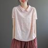 Baumwollkragenhemd Kurzarm-T-Shirt Damen Künstlerisch Retro Locker Schlankmachend Sommer-Top