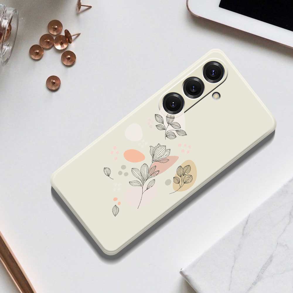 For Samsung Galaxy S25 Case Sketch Leaves Pattern Printing Straight Edge TPU Phone Back Cover