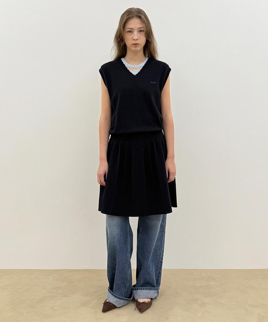 Sinun Wool-Blend Pleated Knit Dress (Navy)