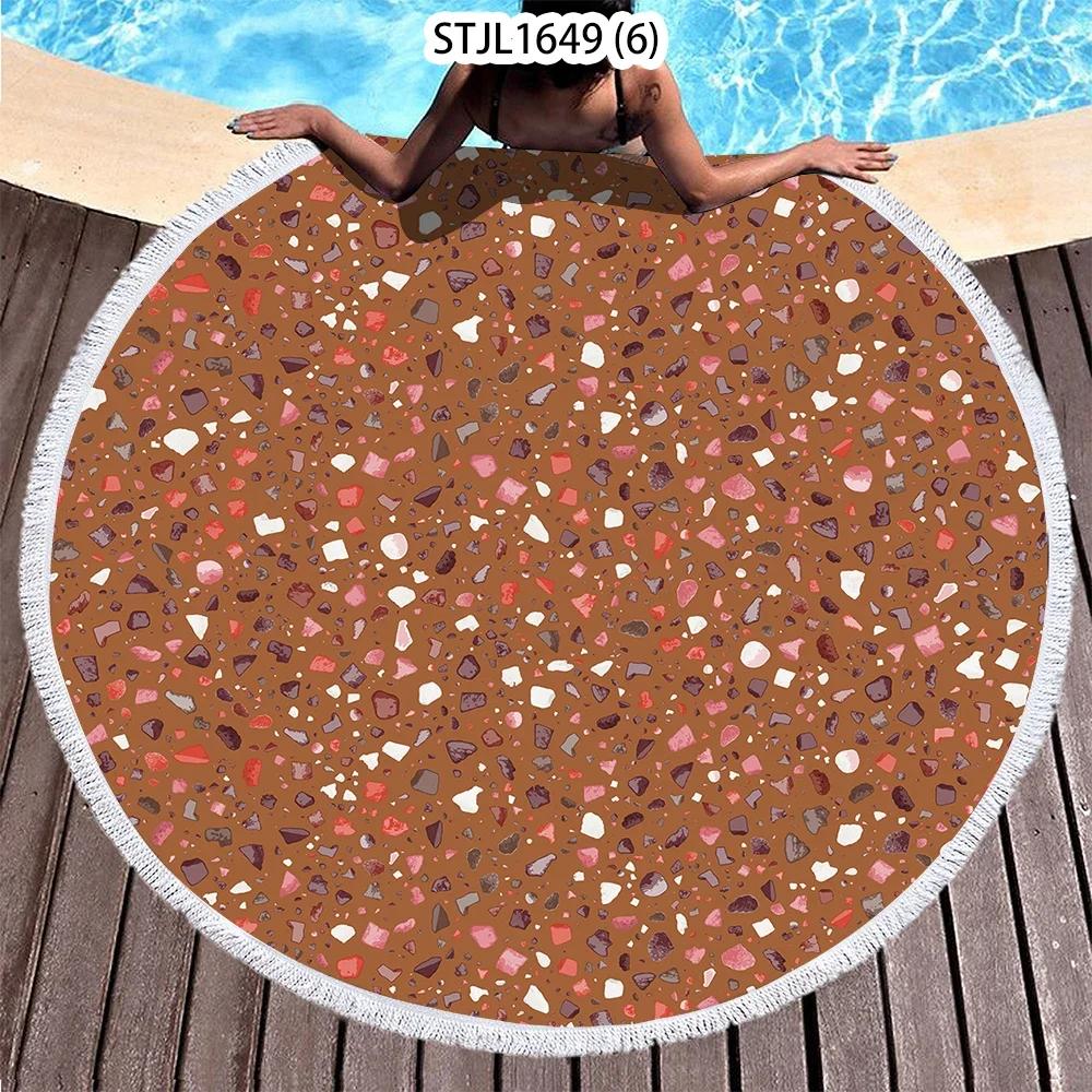 Summer Swimming Pool Marble Pattern Series Round Beach Towel Digital Printing Heat Transfer Beach Gym Seaside Bath Towel