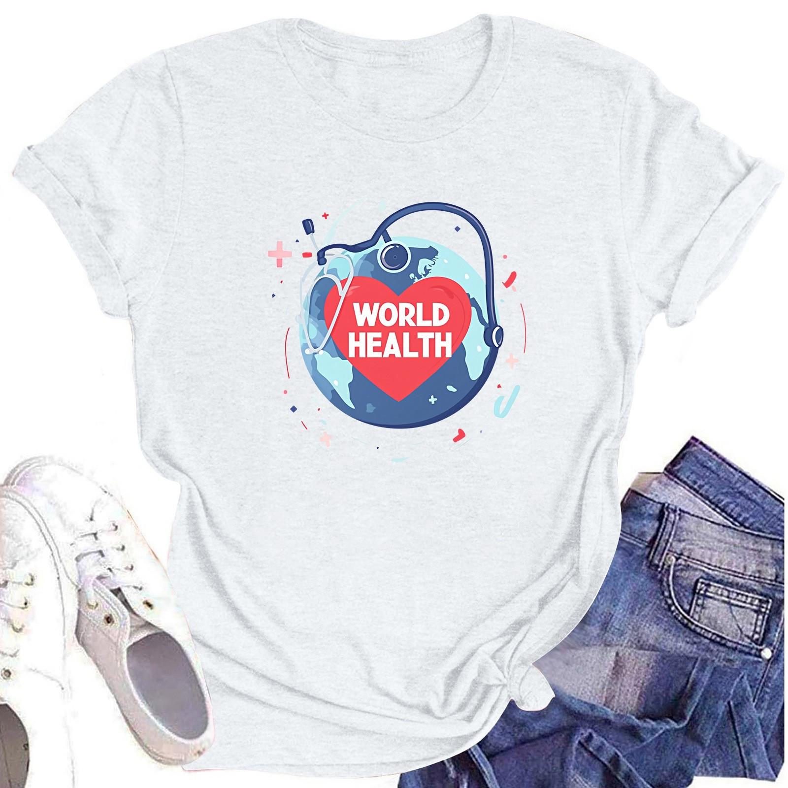 

Женская повседневная футболка с короткими рукавами и круглым вырезом с принтом и буквенным топом XL белый