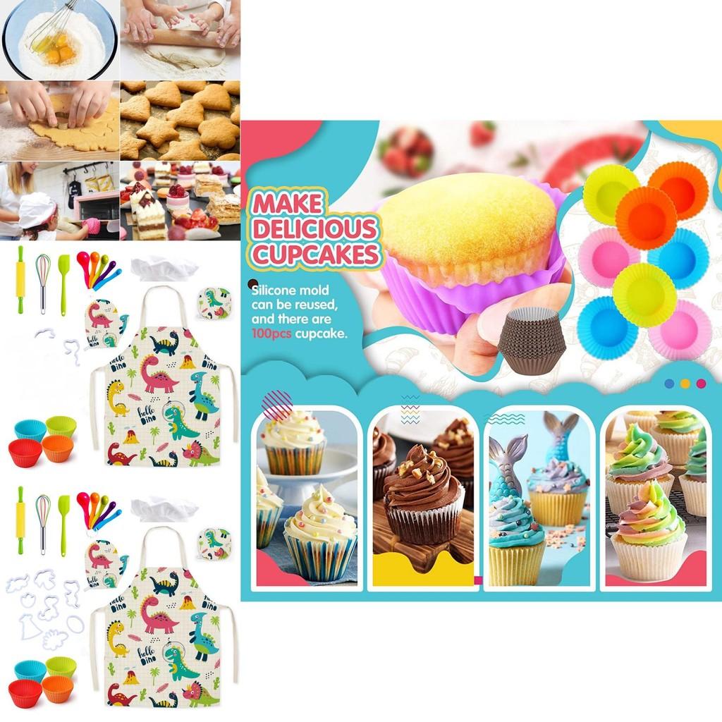 Vibrant Dinosaur Fabric Apron Kitchen Playset For Kids With Essential Accessories Baking