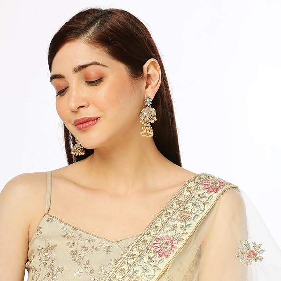 Gift Rakhi Gift for Brother Friendship Day Gift for Best Friend Ethnic Diva Traditional Blue Polki & Pearls Dangler Earrings For Women/Girls