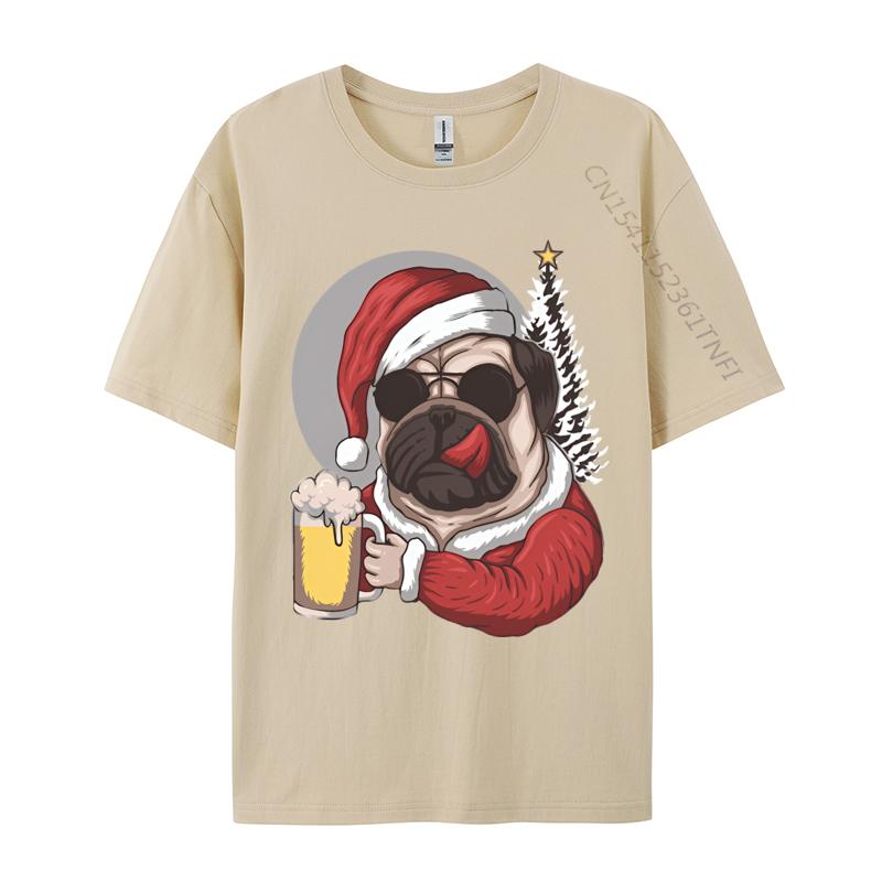 2024 New Mens T Shirt Pug Dog Wearing Santas Costume TShirt Black Tights Fitness For Male Free Shippping Clothes
