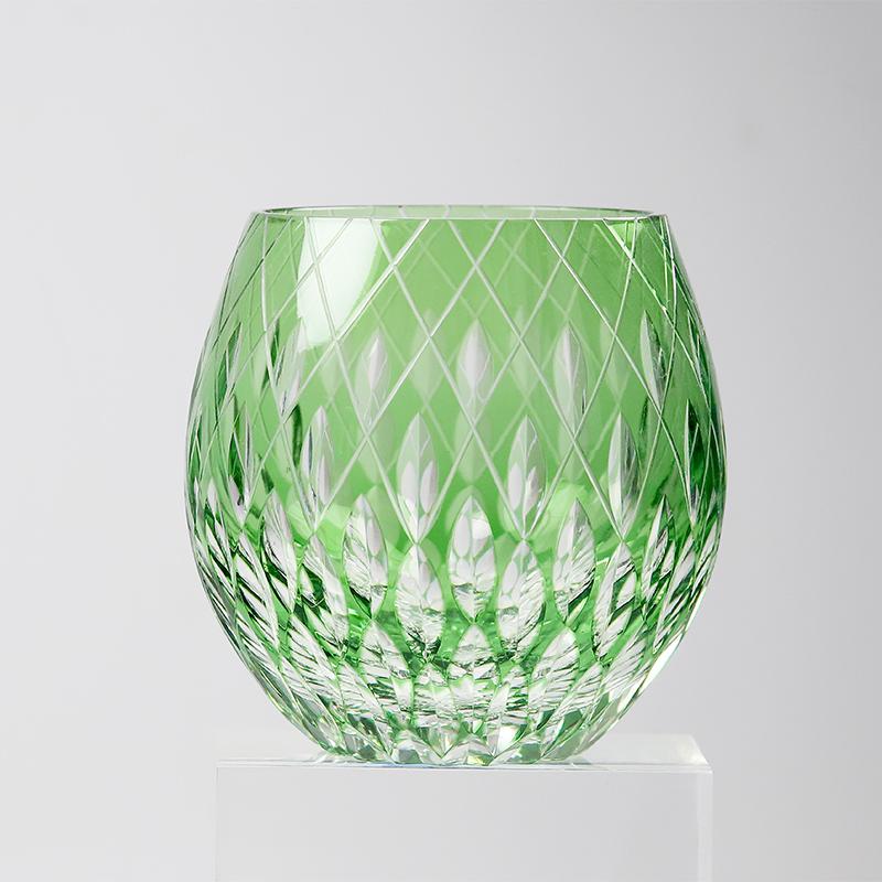 Handmade Edo Kiriko round Curved Rocks Glass Tumbler Colorful Japanese Style Whiskey Glasses with Gift Box for Cocktail Lovers