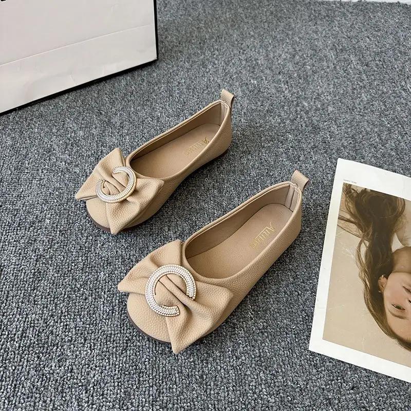 Fashion Round Toe Black Shoes for Women White Office Woman Flats Moccasins Low Price Elegant Dress Vacation 2025 Trend Spring Summer Y2k