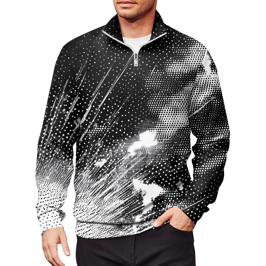 Men's Loose Casual 1/4 Zip Sweatshirt Fashion Printed Long Sleeve Top With Pockets