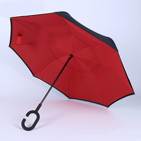 JPZYLFKZL Free Style Creative Long Shank Double Layer Inverted Umbrella Windproof Reverse C-Hook Male Golf Umbrella Reverse