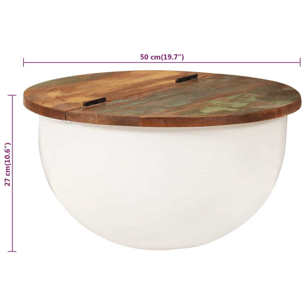  Coffee Table, White, 50x27 Cm, Reclaimed Wood