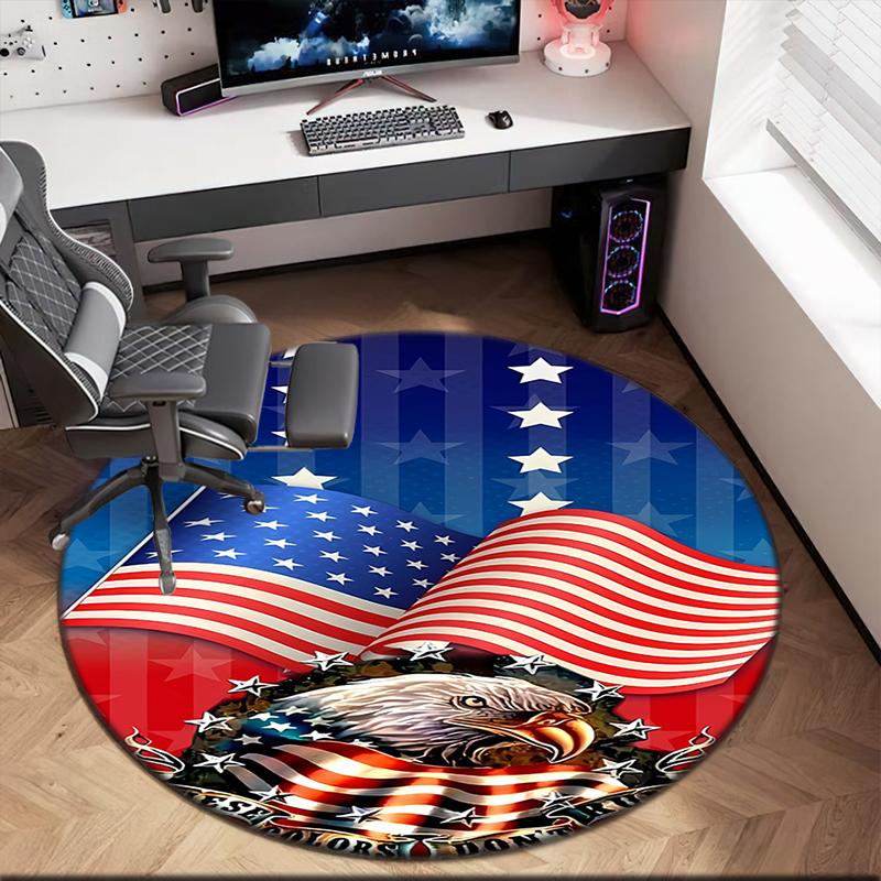 1 Stück Der majestätische amerikanische Weißkopfseeadler Runder Teppich Bemalt Gedruckter kreisförmiger Teppich, Haustürmatte, Outdoor-Reiseschutzteppich