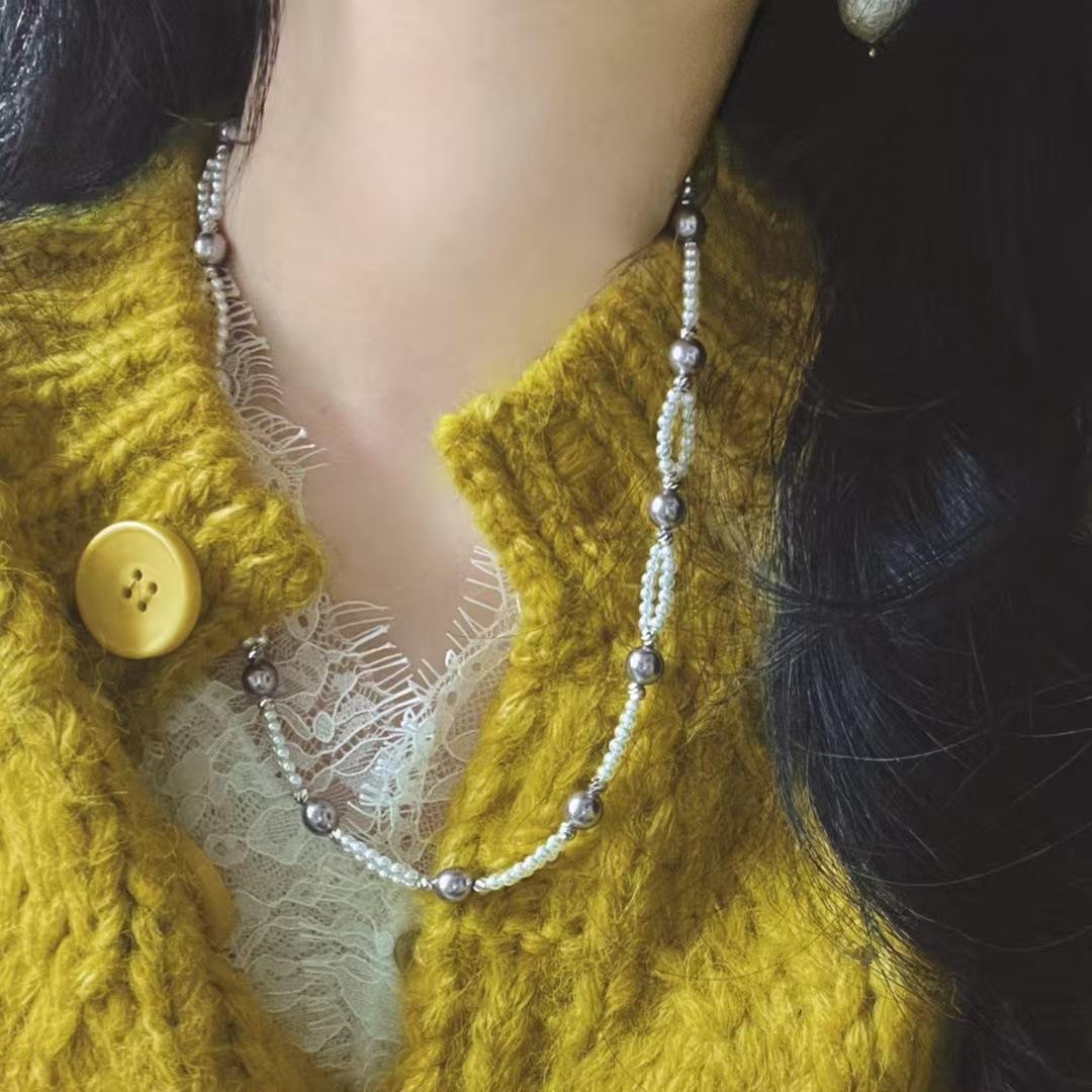 

Vintage Design Sense Artificial High-Gloss Crystal Pearl Sweater Chain Necklace Collarbone Chain