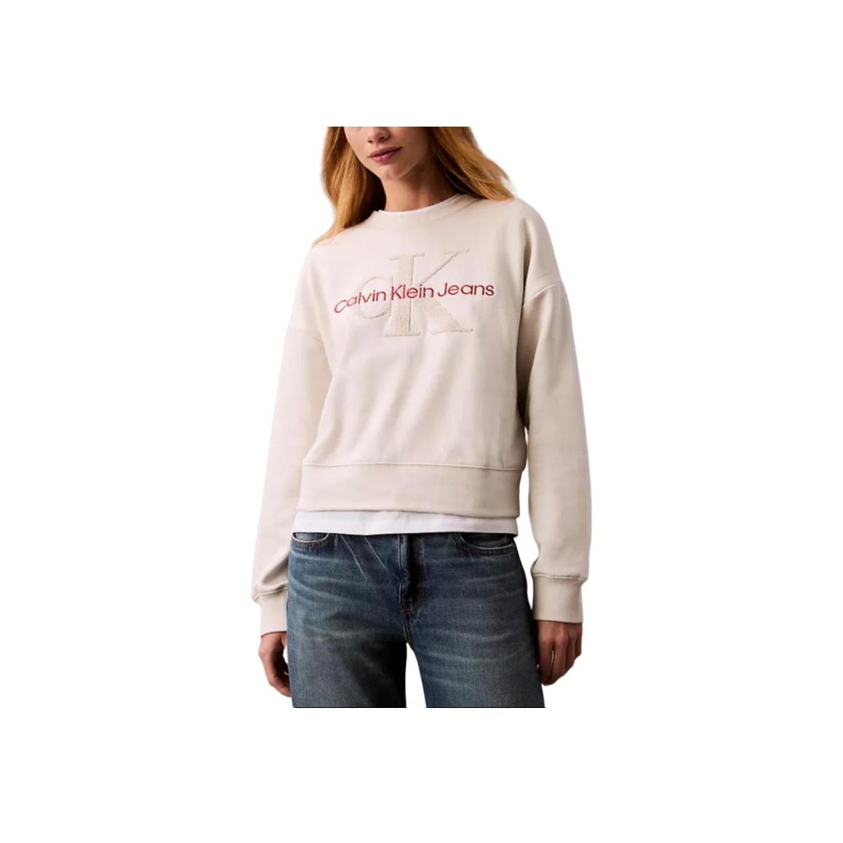 

Calvin Klein Loose 3D Embroidered Letter Crew Neck Long Sleeve Sweatshirt Women sweatshirt White 47A201G-100 L