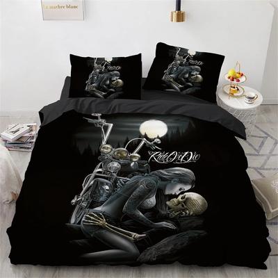 Bettwäsche-Set 200x200cm Skull Girl Schwarz Braut Mikrofaser Bettbezug Kissenbezug mit Reißverschluss, Einzel- Doppelbett Luxus Geschenk