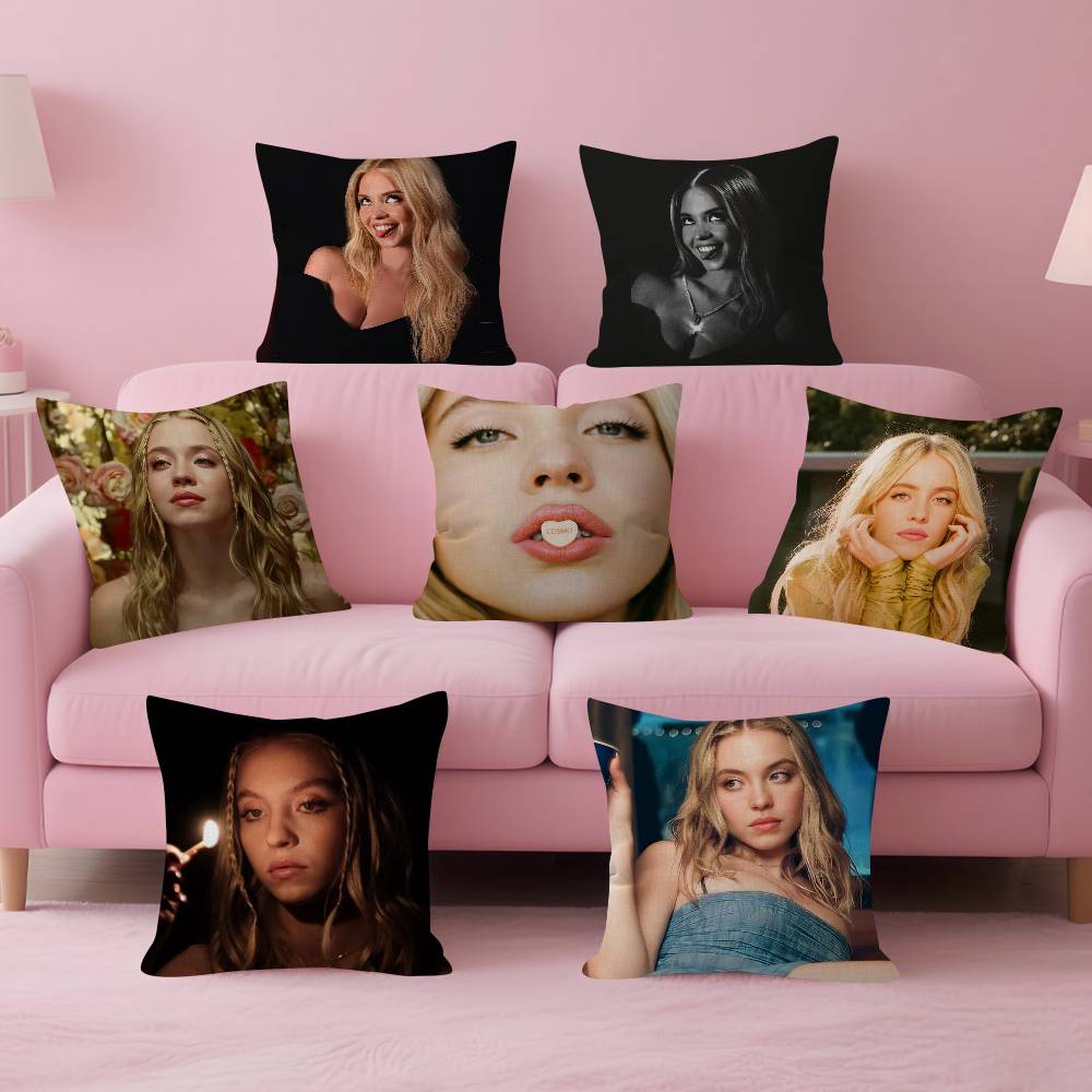 Actor Sydney Sweeney Cushion Cover Car Throw Pillow Case For Sofa Car Christmas Gift