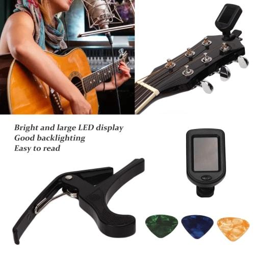 Guitar Capo, Pick, and Tuner Set, Guitar Tuner Kit, LED, Lightweight