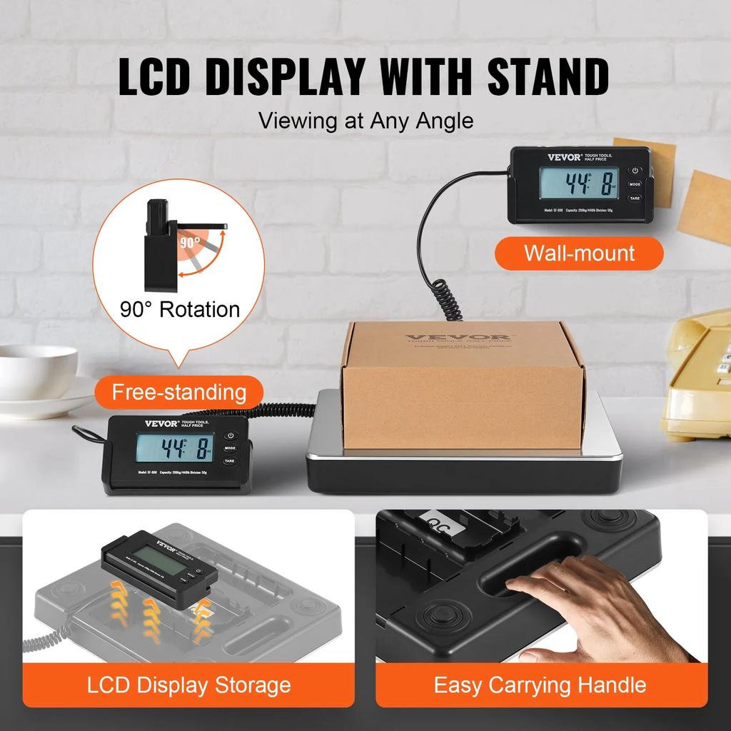 VEVOR Shipping Scale Digital Postal Scale 199.6 Kg X 48 G, AC/DC Package LCD