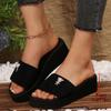 Fashion Fashion Pearl Bear Decor Wedge Slippers Women New Weightlight Elastic Band Black Sandals Woman Plus Size Non Slip Slides Female