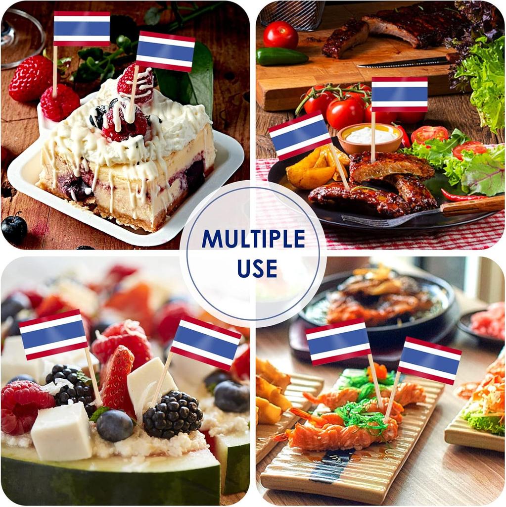 Thailand Toothpick Flags Picks, 100 Pcs Small Tiny Croatia Cupcake Toppers Stick Flags Double-sided for World Cup, National Day