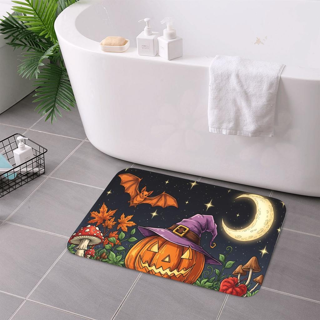 1PC Halloween Pumpkin Hat Bats Kitchen Rug Non-Slip Door Mat Pop design Bathroom Rug Bath Mat Carpet for Home Sink Laundry Decor