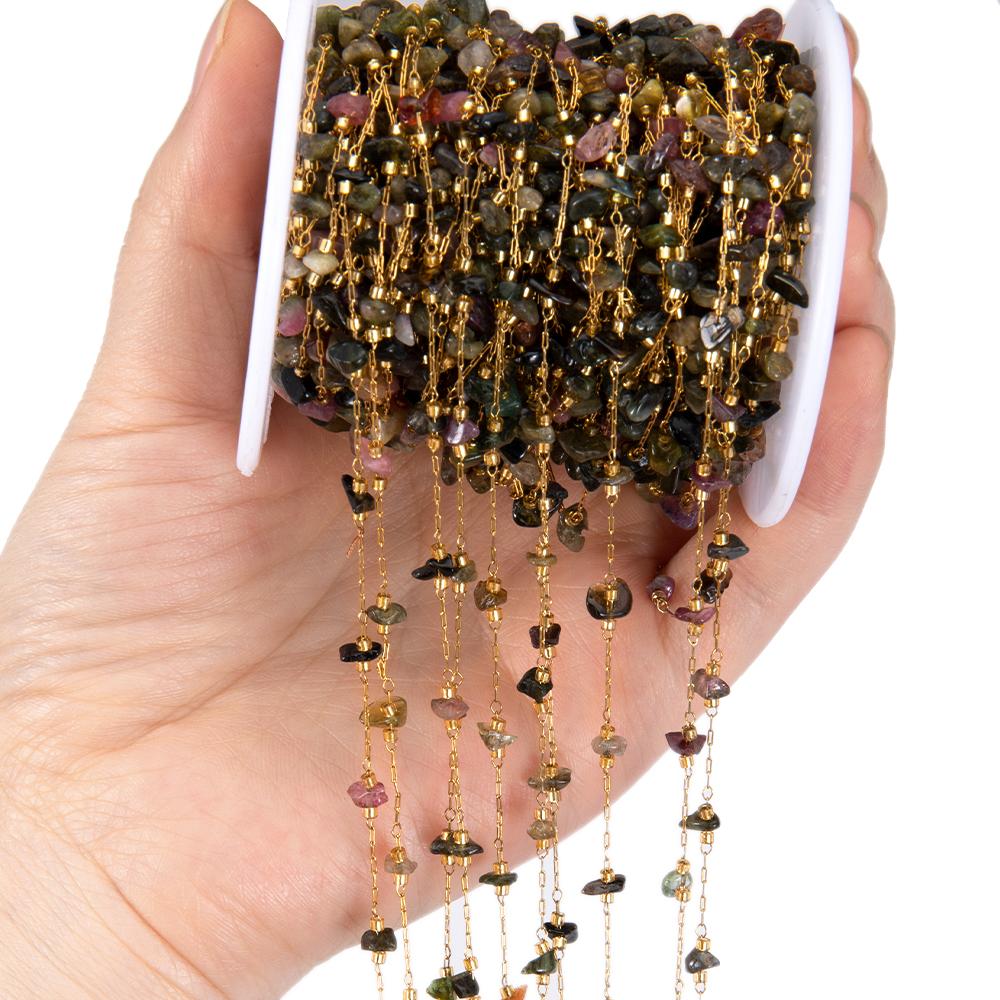 2Meters 1Meter Irregular Stone Stainless Steel Chain Mixed Natural Stones Necklace Bracelet Accessories for Jewelry Making DIY